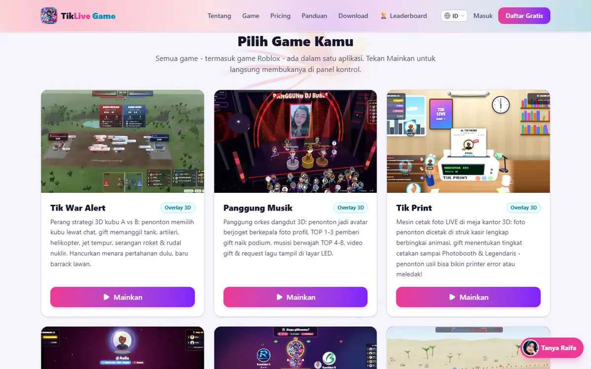 Bagian daftar game di halaman utama