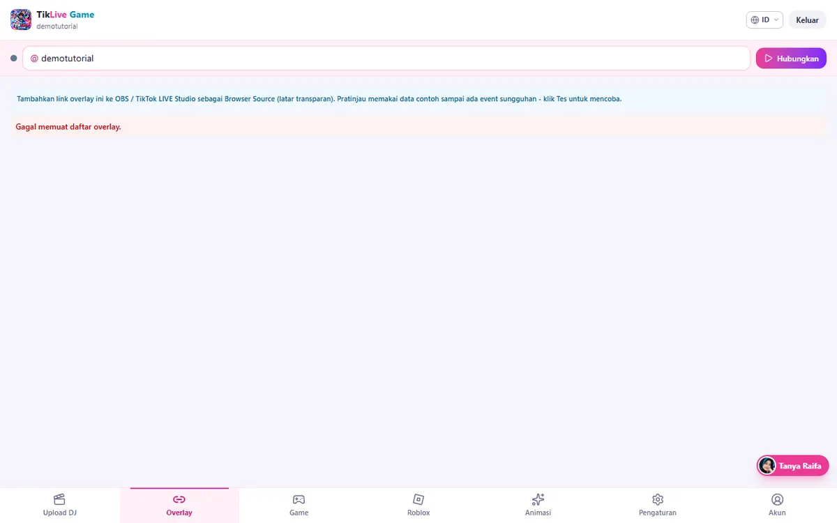 Tab Overlay: kartu overlay dengan pratinjau langsung
