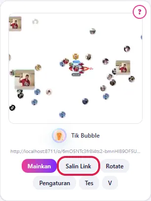 Tombol Salin Link di kartu game Tik Bubble