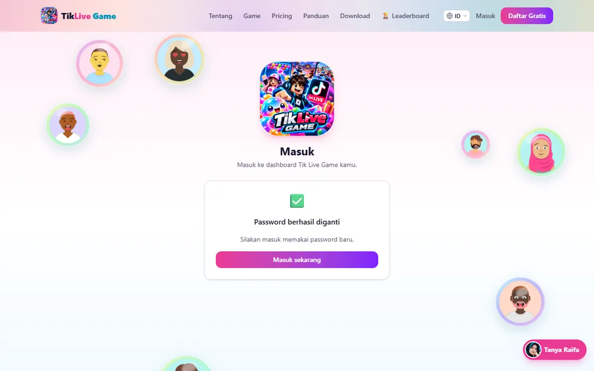 Password berhasil diganti - klik Masuk sekarang