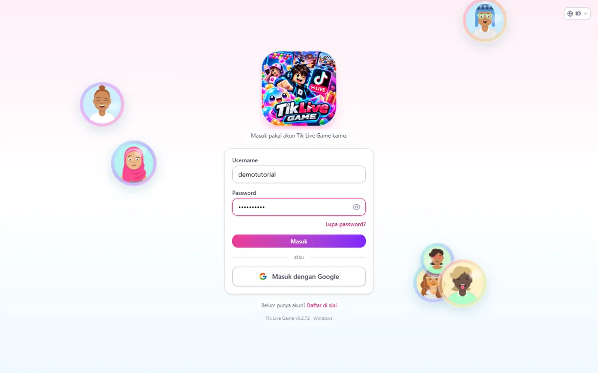 Layar login aplikasi: isi Username & Password lalu Masuk