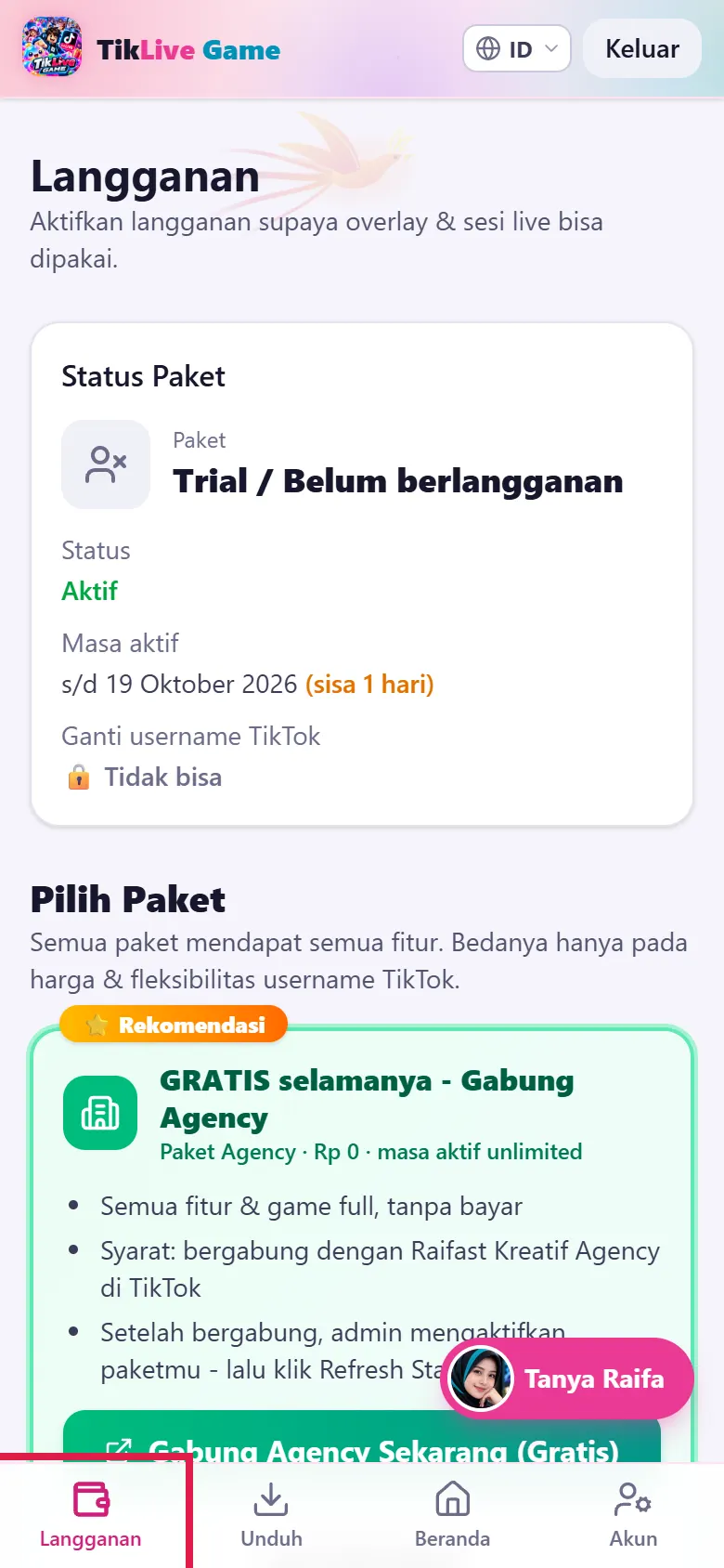 Di HP: menu bawah Langganan