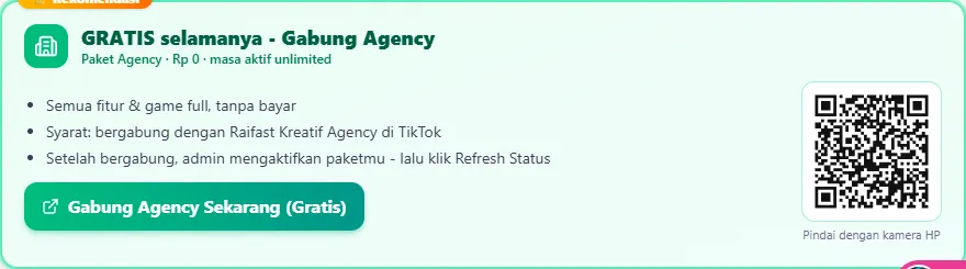 Kartu Rekomendasi: GRATIS selamanya - Gabung Agency (Rp 0) dengan kode QR