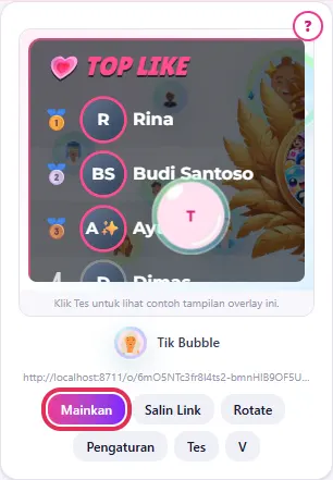 Tombol Mainkan di kartu Tik Bubble membuka window game