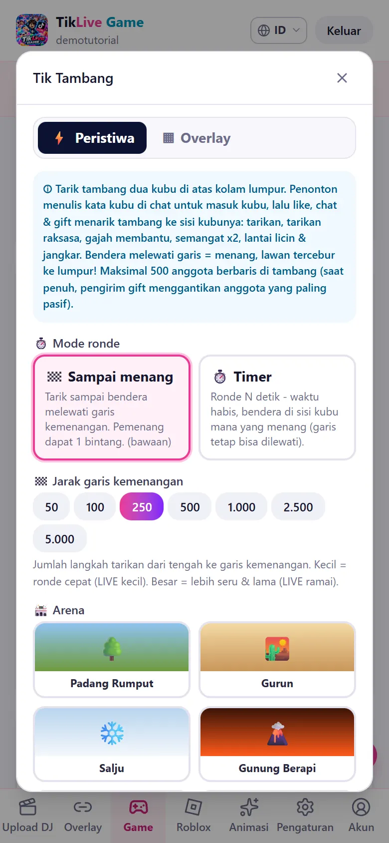 Pengaturan Tik Tambang di HP