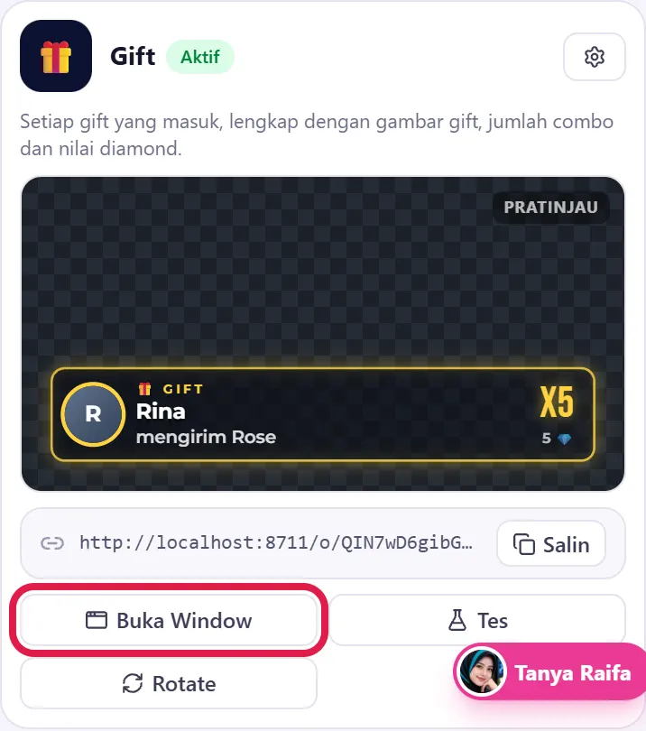 Tab Overlay: ketuk Buka Window - overlay terbuka layar penuh, tekan Kembali untuk menutup