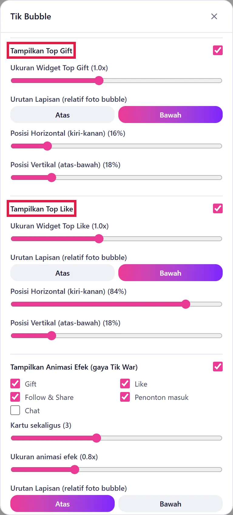 Tampilkan Top Gift dan Top Like