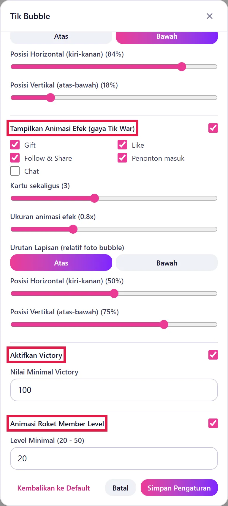 Animasi Efek, Victory dan Roket Member Level