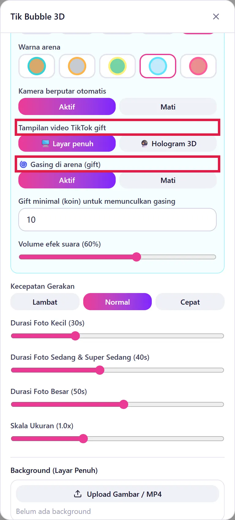 Tampilan video TikTok gift dan Gasing di arena