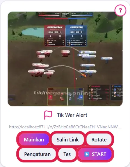Kartu Tik War Alert: Mainkan, Salin Link, Rotate, Pengaturan, Tes, START
