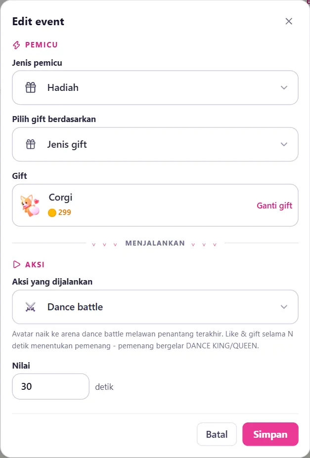 Dialog Edit event baris Corgi