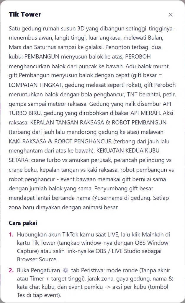 Isi Bantuan (?) Tik Tower