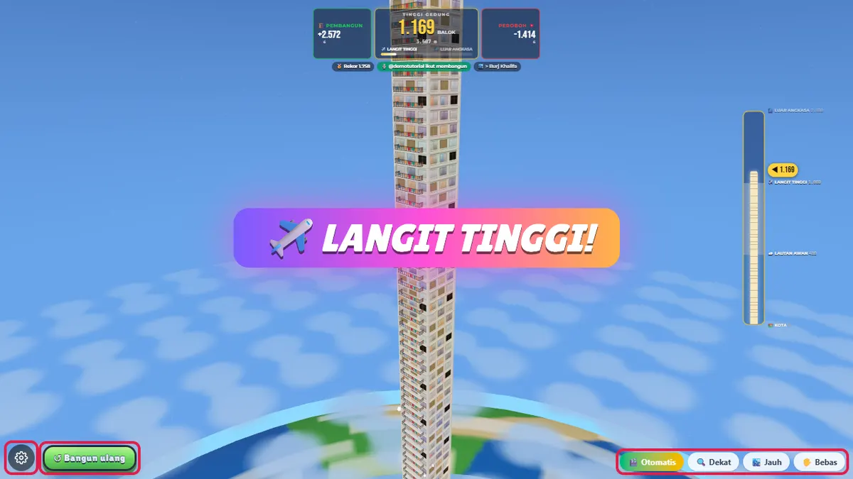Setelah START: tombol kamera (kanan bawah) dan gerigi pengaturan (kiri bawah)