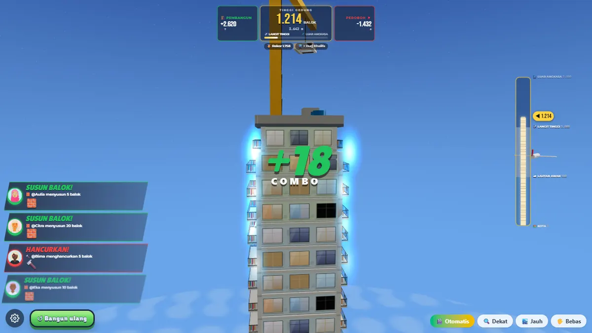 Penonton contoh menyusun & merobohkan balok di window game
