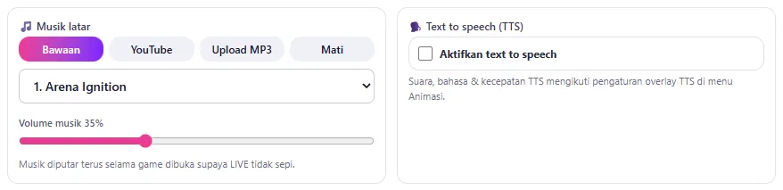 Kotak Musik latar dan Text to speech (TTS)