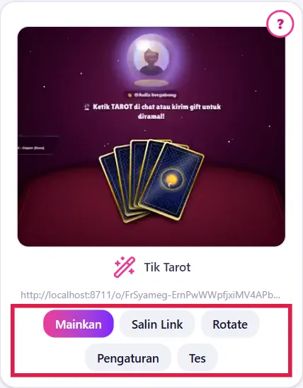 Kartu Tik Tarot di tab Game