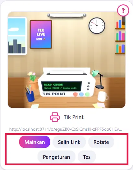 Kartu Tik Print di tab Game
