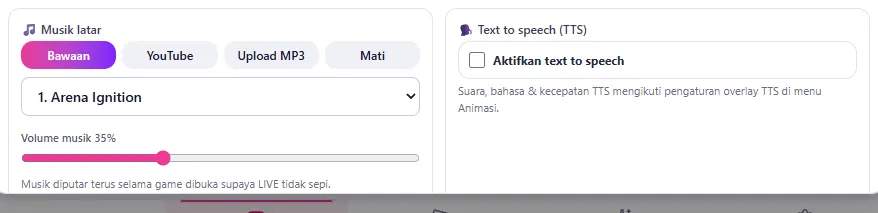 Kotak Musik latar dan Text to speech (TTS) di tab Cetak