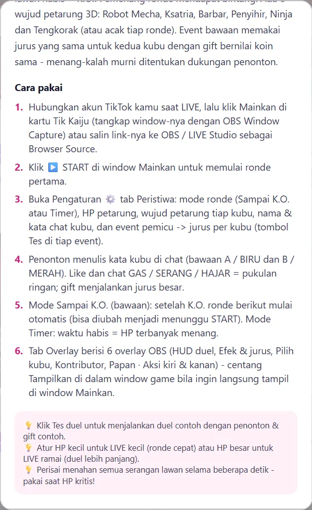 Bagian bawah Bantuan: kotak tips 💡 (tutup dengan X)