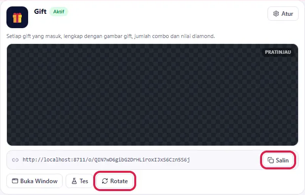 Klik Salin pada baris link kartu Gift (Rotate jangan diklik)
