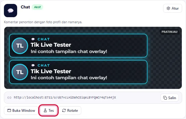 Kartu Chat - klik Tes 2-3 kali
