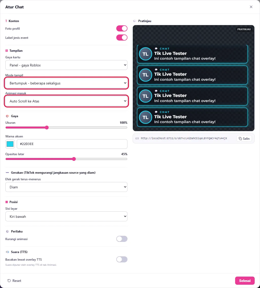 Mode tampil Bertumpuk + Animasi masuk Auto Scroll ke Atas (slider Kartu sekaligus & Lama tampil hilang)