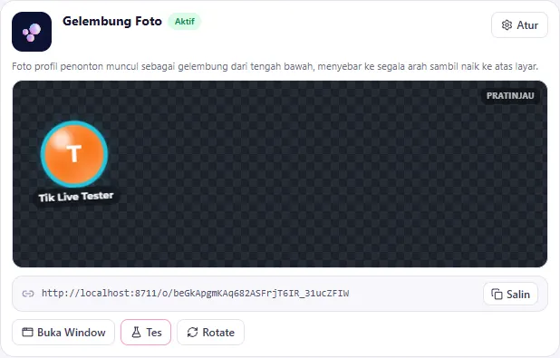 Kartu Gelembung Foto di tab Animasi setelah Tes