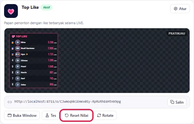 Kartu Top Like - juga punya tombol Reset Nilai