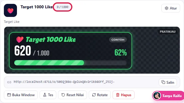 Kartu target baru dengan lencana 0 / 1.000