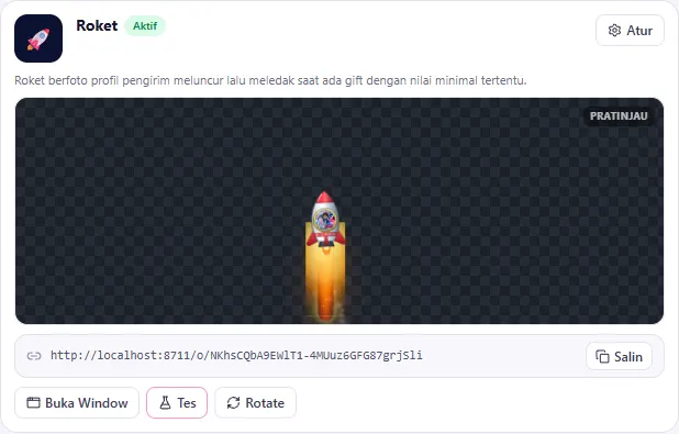 Kartu Roket dengan pratinjau roket meluncur
