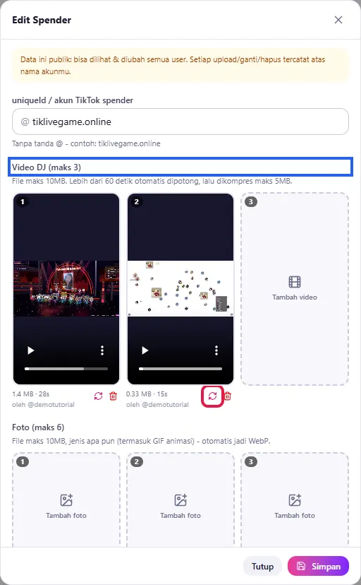 Ikon Ganti di bawah video DJ