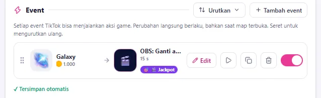 Event Galaxy di daftar + Tersimpan otomatis