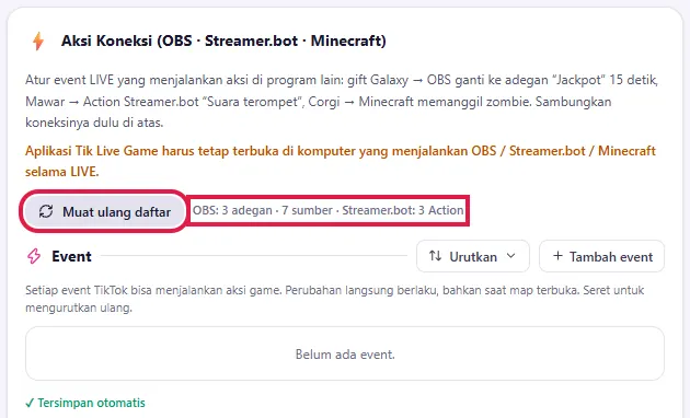 Muat ulang daftar: jumlah Action Streamer.bot terbaca