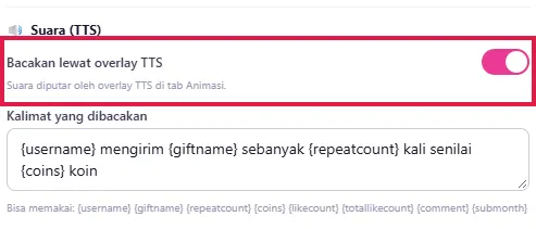Atur Gift: kalimat TTS bawaan untuk gift