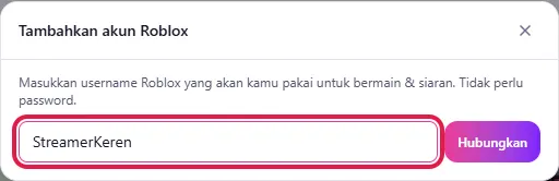 Ketik username Roblox, lalu klik Hubungkan
