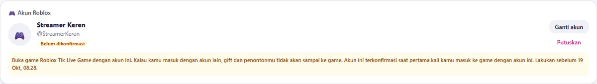 Akun ditambahkan: lencana kuning Belum dikonfirmasi & batas waktu konfirmasi
