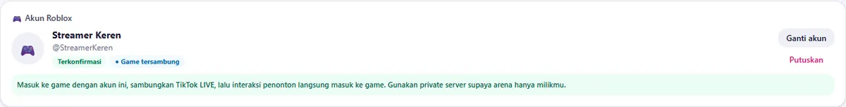 Setelah masuk game: lencana Terkonfirmasi & Game tersambung