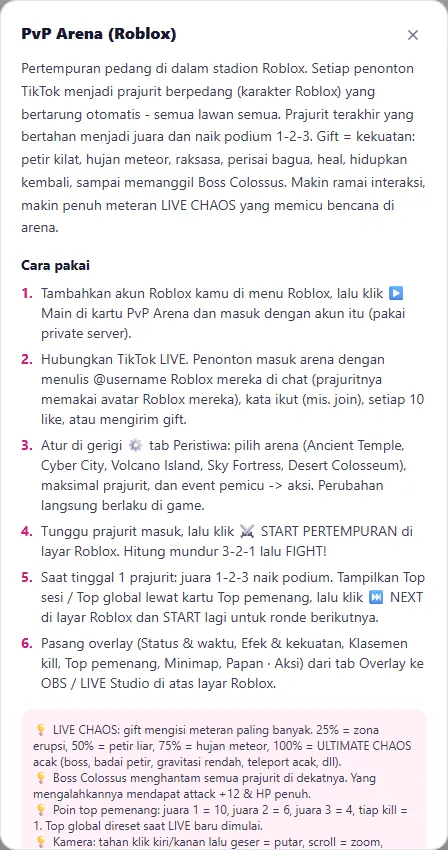 Jendela Panduan PvP Arena