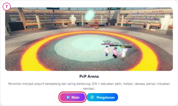 Klik ▶ Main di kartu PvP Arena untuk membuka game di Roblox