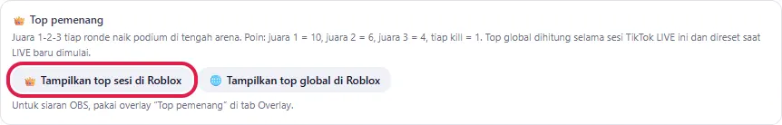 Kartu Top pemenang: Tampilkan top sesi / top global di Roblox
