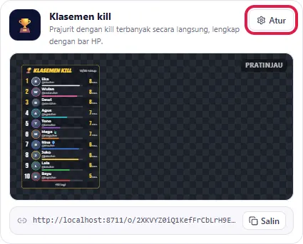 Tombol Atur di kartu Klasemen kill