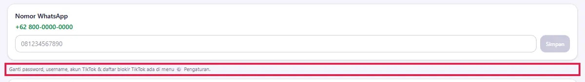 Catatan: ganti password/username ada di menu Pengaturan
