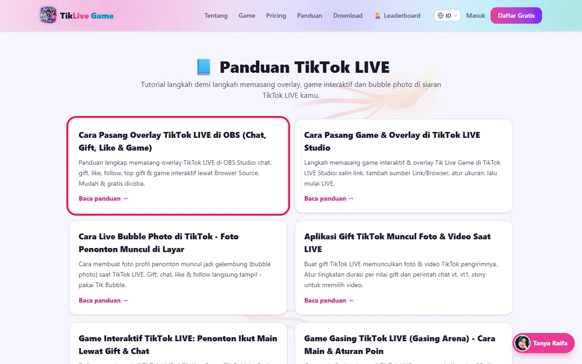 Klik Baca panduan → pada panduan OBS