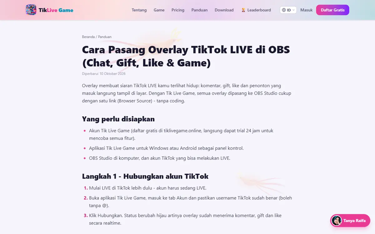 Halaman panduan OBS: judul, tanggal Diperbarui, Yang perlu disiapkan