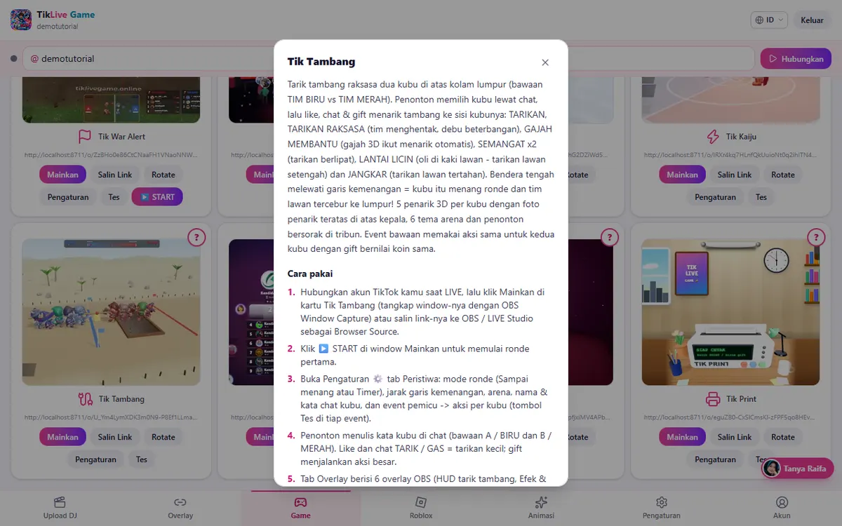Jendela penjelasan game: deskripsi, Cara pakai bernomor & tips 💡